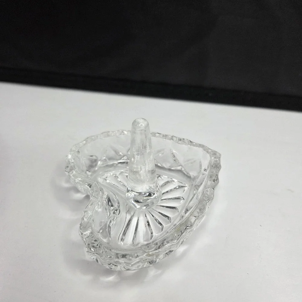 Vintage Clear Glass Heart Ring Holder Vanity Jewelry Dish - Small Crack